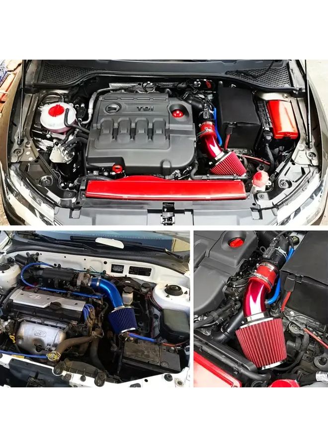 Red Air Intake Pipe Universal Car Cold Air Intake Kit Aluminum Replacement - Image 3